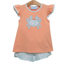Load image into Gallery viewer, Crab Applique Ruffle Short Set
