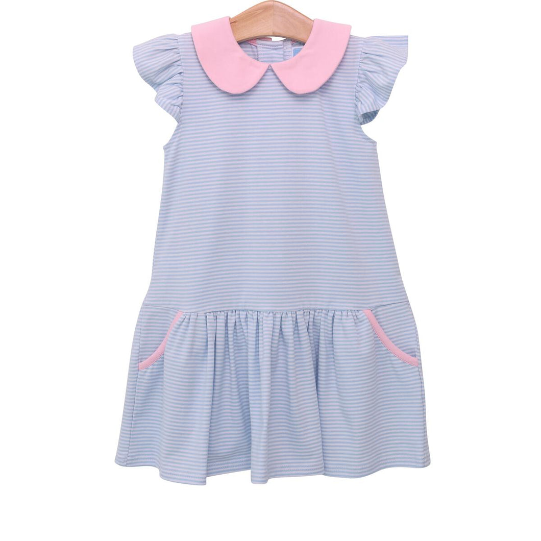 Genevieve Dress-Light Blue Stripe&Light Pink
