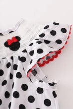 Load image into Gallery viewer, Polkadot mouse smocked ruffle dress
