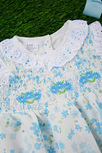 Load image into Gallery viewer, Baby Blue Floral Smocked Bubble
