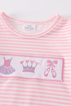 Load image into Gallery viewer, Pink stripe ballet puff sleeve girl romper
