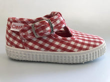 Load image into Gallery viewer, Cienta T-Strap Red Gingham
