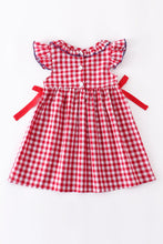 Load image into Gallery viewer, Red Plaid Sailboat Smocked Ruffle Dress
