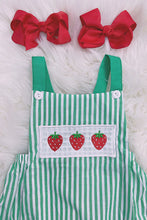 Load image into Gallery viewer, Strawberry Seersucker Smocked Sunsuit
