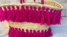 Load image into Gallery viewer, Handmade Fuschia Straw Bag with Tassels
