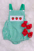 Load image into Gallery viewer, Strawberry Seersucker Smocked Sunsuit
